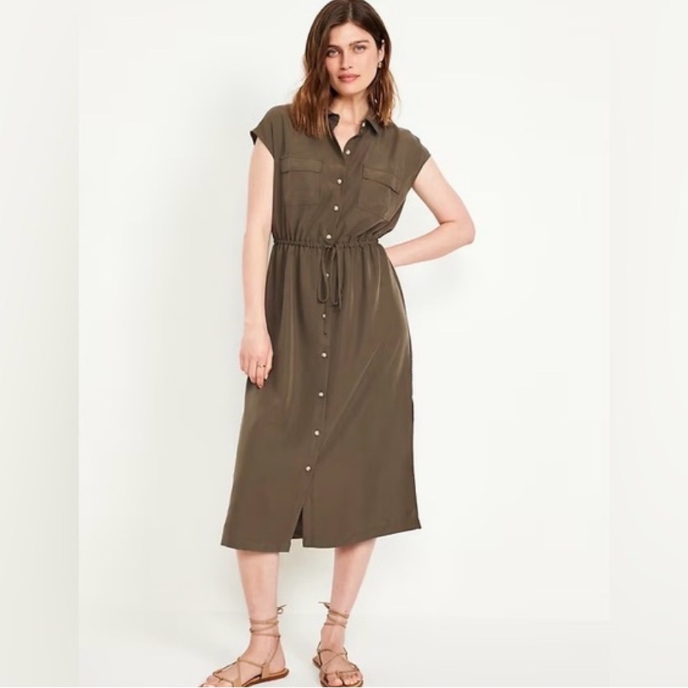 Old Navy Waist-Defined Utility Midi Shirt Dress